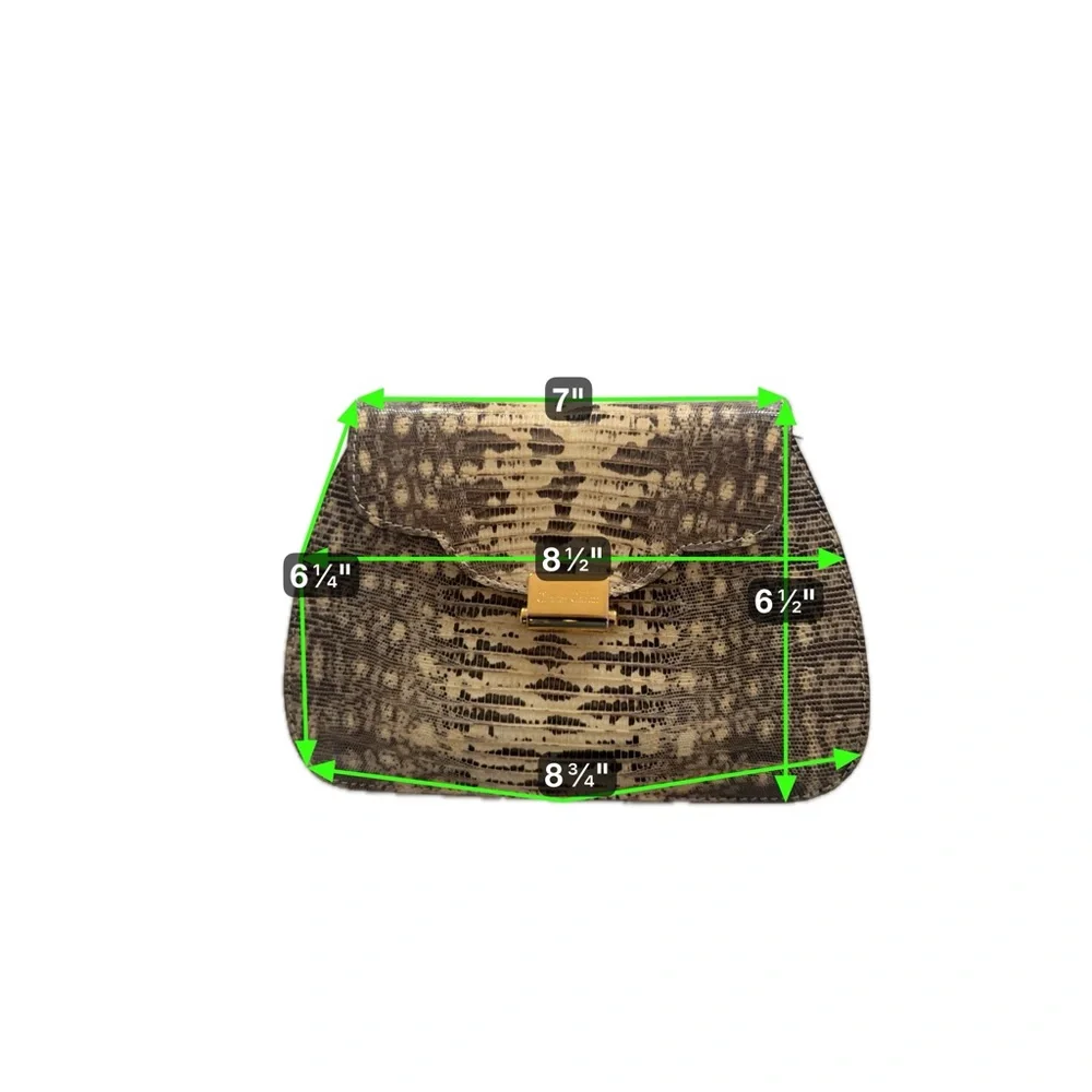 Charles Calfun Grey & Black Lizard + Leather Clutch with gold hardware - Picture 9 of 10